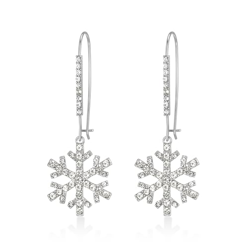 Clearine Weihnachten Schneeflocken Ohrringe für Damen Winter Schneeflocken hängen baumeln Tropfen Ohrring für Weihnachtsfest Dekoration Urlaub Party Schmuck Geschenk Klar Silber-Ton von Clearine