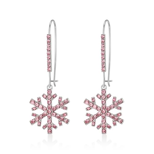Clearine Weihnachten Schneeflocken Ohrringe für Damen Winter Schneeflocken hängen baumeln Tropfen Ohrring für Weihnachtsfest Dekoration Urlaub Party Schmuck Geschenk Rosa Silber- Ton von Clearine