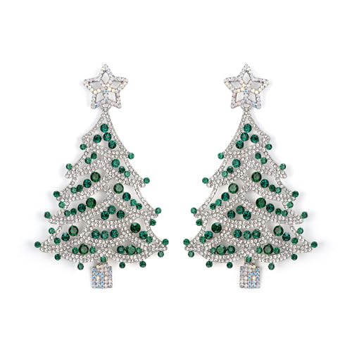 Clearine Weihnachts-Ohrringe für Damen Glänzender Strassstein Stern Weihnachtsbaum Tropfen-Ohrringe Festival Dekoration Feiertag Party Schmuck Geschenk Smaragdgrün Silberfarben von Clearine