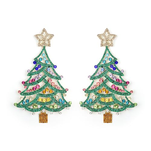 Clearine Weihnachts-Ohrringe für Damen Glänzender Strassstein Stern Weihnachtsbaum Tropfen-Ohrringe Festivaldekoration Feiertags-Party Schmuck Geschenk Grün Mehrfarbig Goldfarben von Clearine