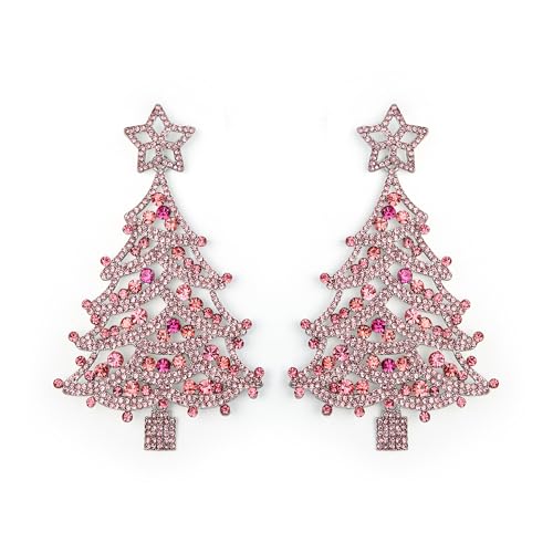 Clearine Weihnachts-Ohrringe für Damen Glänzender Strassstein Stern Weihnachtsbaum Tropfen-Ohrringe Festivaldekoration Feiertags-Party Schmuck Geschenk Rosa Silberfarben von Clearine