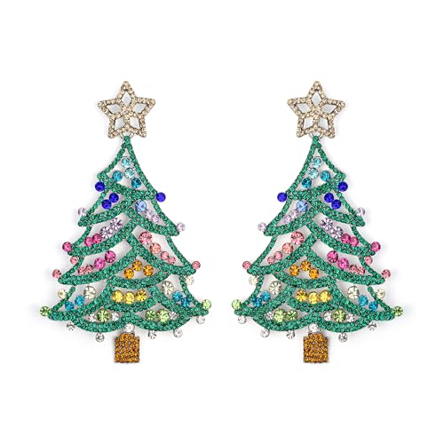Clearine Weihnachts-Ohrringe für Damen Glänzender Strassstein Stern Weihnachtsbaum Tropfen-Ohrringe Festivaldekoration Feiertagsparty Schmuck Geschenk Mehrfarbig Silbertönung von Clearine