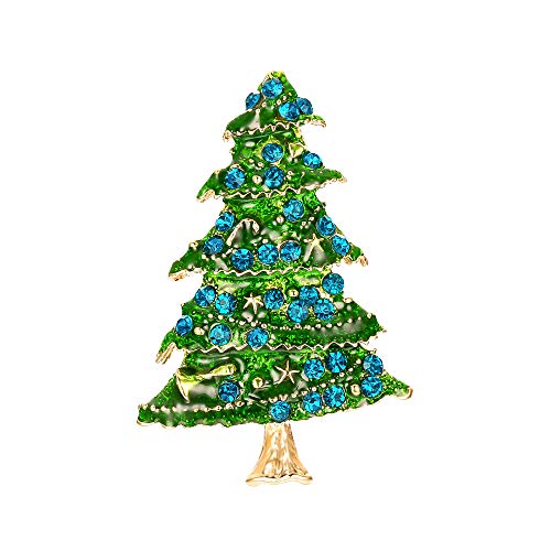 Clearine Weihnachtsbaum Brosche Kristall Emaille Weihnachten Ornamenten Pin für Kleidung Blauer Topas Farbiger Edelstein von Clearine