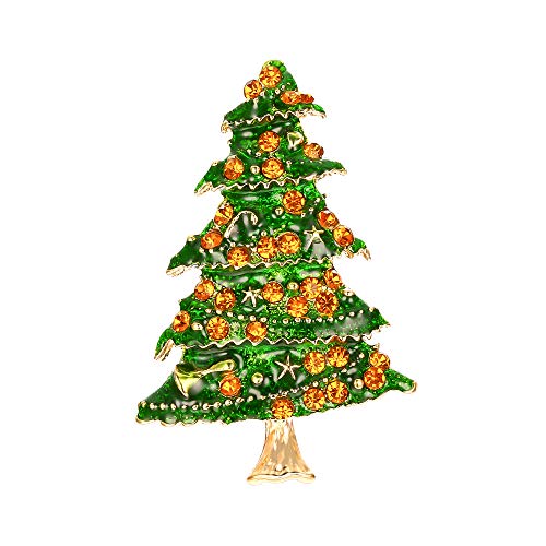 Clearine Weihnachtsbaum Brosche Kristall Emaille Weihnachten Ornamenten Pin für Kleidung Gelber Topas Farbiger Edelstein von Clearine
