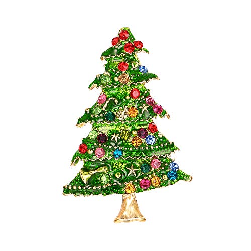 Clearine Weihnachtsbaum Brosche Kristall Emaille Weihnachten Ornamenten Pin für Kleidung Mehrfarbiger Edelstein von Clearine