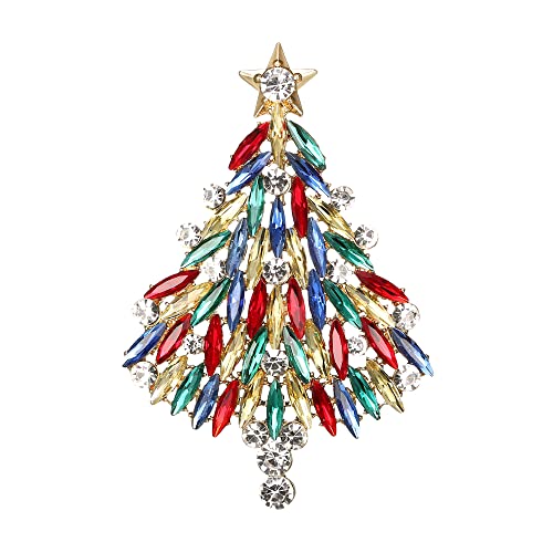 Clearine Weihnachtsbaum Brosche für Damen Funkelnde Marquise-Strass Pin für Kleidung Weihnachten Bunt Gold-Tone von Clearine