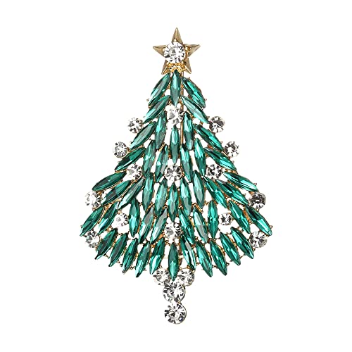 Clearine Weihnachtsbaum Brosche für Damen Funkelnde Marquise-Strass Pin für Kleidung Weihnachten Smaragd-Grün Gold-Tone von Clearine