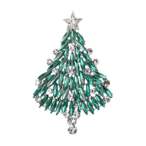 Clearine Weihnachtsbaum Brosche für Damen Funkelnde Marquise-Strass Pin für Kleidung Weihnachten Smaragd-Grün Gold-Tone von Clearine