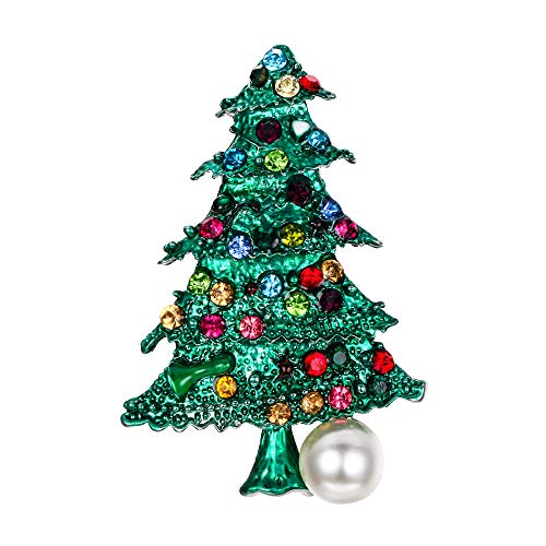 Clearine Weihnachtsbaum Brosche mit simulierter Perle, Pin für Kleidung Kostüme für Weihnachten Party Mehrfarbig Kristall von Clearine