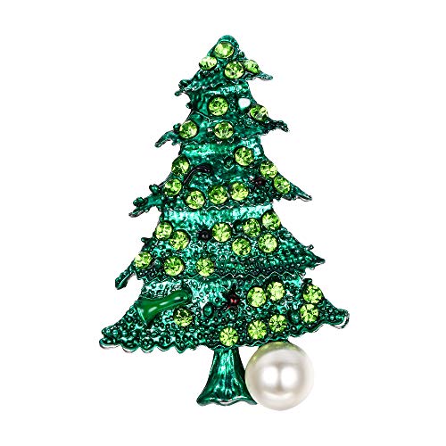 Clearine Weihnachtsbaum Brosche mit simulierter Perle, Pin für Kleidung Kostüme für Weihnachten Party Smaragd-Grün Kristall von Clearine