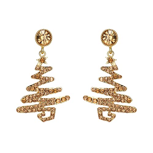Clearine Weihnachtsbaum Ohrringe Weihnachten Christmas Strass Ohrhänger für Damen Champagne Gold-Ton Clearine Weihnachtsbaum Ohrringe Weihnachten Christmas Strass Ohrhänger für Damen Champagne Gold-Ton von Clearine