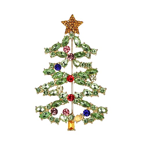 Clearine Weihnachtsbaum Stern Brosche Marquise Runde Strass Kristall Weihnachten Bankett Anstecknadel Pin für Kleidung Grün Gold-Ton von Clearine