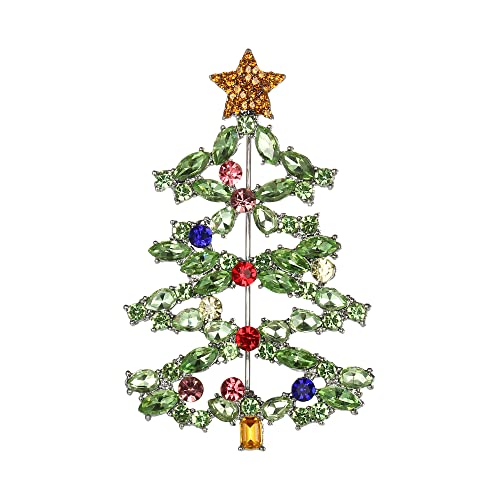 Clearine Weihnachtsbaum Stern Brosche Marquise Runde Strass Kristall Weihnachten Bankett Anstecknadel Pin für Kleidung Grün Silber-Ton von Clearine