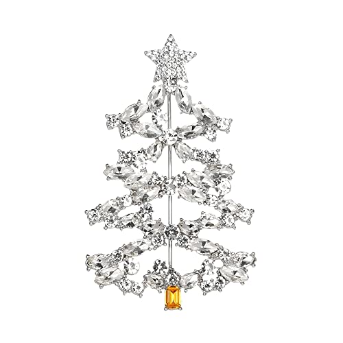 Clearine Weihnachtsbaum Stern Brosche Marquise Runde Strass Kristall Weihnachten Bankett Anstecknadel Pin für Kleidung Klar Silber-Ton von Clearine