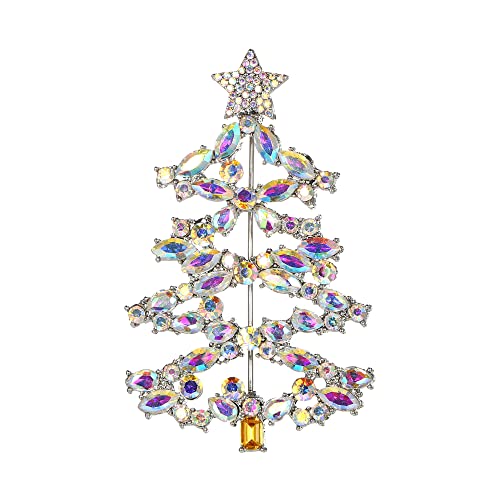 Clearine Weihnachtsbaum Stern Brosche Marquise Runde Strass Kristall Weihnachten Bankett Anstecknadel Pin für Kleidung Schillernder Klar AB Silber-Tone von Clearine