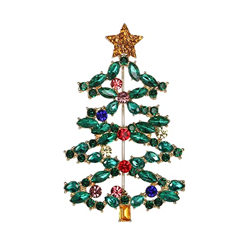 Clearine Weihnachtsbaum Stern Brosche Marquise Runde Strass Kristall Weihnachten Bankett Anstecknadel Pin für Kleidung Smaragd-Grün Gold-Tone von Clearine