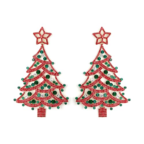 Clearine Weihnachtsohrringe für Damen Glänzende Strasssteine Stern Weihnachtsbaum Ohrhänger Festivaldekoration Feiertagsfeier Schmuck Geschenk Rot Grün Goldfarben von Clearine