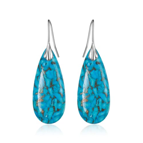 Clearine Zierlich Elegant 925 Sterling Silber Naturstein Einzigartig Unregelmäßig Leichtgewichtig Tropfen Ohrringe Schmuck für Geburtstag Partei Geschenk Türkis Silber-Ton von Clearine