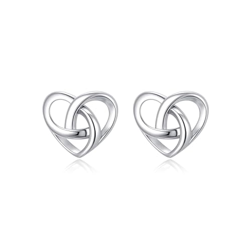 Clearine Zierliche einfache 925 Sterling Silber Ohrstecker für Damen, klassische keltische Herz Geschenke Schmuck für Geburtstag Jahrestag Weihnachten von Clearine