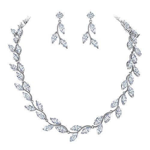 Clearine Zirkonia Schmuckset Blumenblatt Halskette und Baumel Ohrringe Set Damen Hochzeit Brautschmuck Klar Silber Ton von Clearine