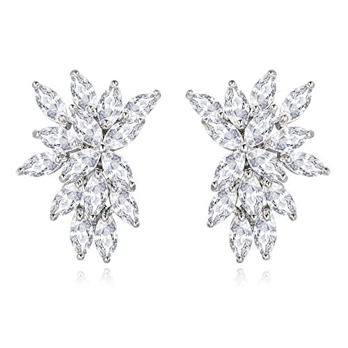 Clearine Zirkonia Ohrringe Marquise Tropfen Braut Cluster Ohrstecker für Damen Klar Silber-Ton von Clearine