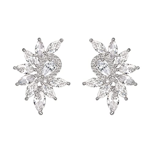 Clearine Zirkonia Ohrstecker Hochzeit für Damen Mädchen Teardrop Marquise durchbohrte Tropfen-Ohrringe Klar Silber-Ton von Clearine