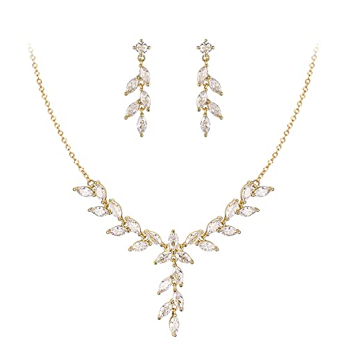 Clearine Zirkonia Schmuck-Set für die Braut Marquise Cluster Y-Form Anhänger Halskette Ohrhänger klar Silber-Ton von Clearine