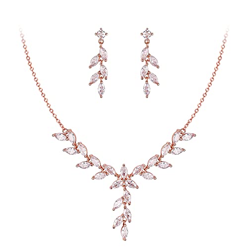 Clearine Zirkonia Schmuck-Set für die Braut Marquise Cluster Y-Form Anhänger Halskette Ohrhänger klar Silber-Ton von Clearine