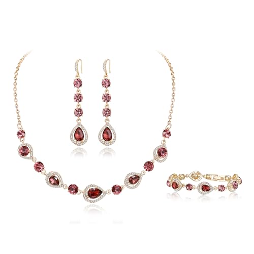 Clearine funkelnde elegante Strass Halskette Armband und Ohrringe Schmuck-Set für Damen Mädchen Prom Kleid Modeschmuck Lila Gold-Ton von Clearine