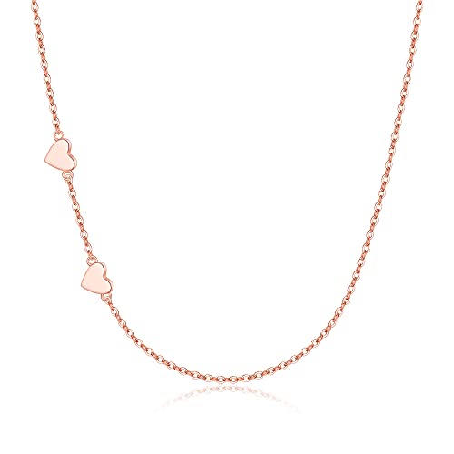 Clearine seitliche Halskette 925 Sterling Silber zarte kleine Forever Love Herz Halskette für Damen Rosegold-Ton von Clearine