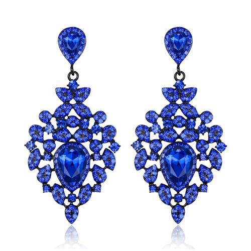 Clearine wunderschöne funkelnde Strasssteine große Tropfen Cluster Blatt Form baumeln Ohrringe für Damen Hochzeit Partei Prom Schmuck Königsblau Schwarz-Ton Clearine wunderschöne funkelnde Strasssteine große Tropfen Cluster Blatt Form baumeln Ohrringe für Damen Hochzeit Partei Prom Schmuck Königsblau Schwarz-Ton von Clearine