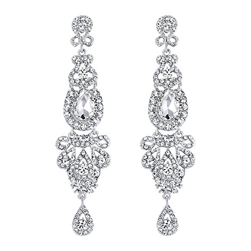 Clearine Damen Hochzeit Braut Kristall Art Deco Lange Kronleuchter Ohrringe Klar Silber-Ton von Clearine