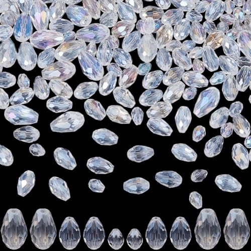 1 Box mit 260 Stück facettierten Glasperlen in Tropfenform, oben gebohrte Kristallperlen,Briolette, transparent, klar, AB, Kronleuchter-Anhänger, Abstandsperle for die Schmuckherstellung 1 Box mit 260 Stück facettierten Glasperlen in Tropfenform, oben gebohrte Kristallperlen,Briolette, transparent, klar, AB, Kronleuchter-Anhänger, Abstandsperle for die Schmuckherstellung von Clearlin