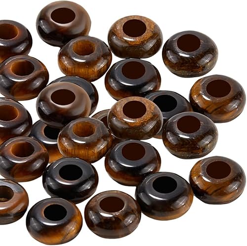 1 Box mit 30 Tigerauge-Perlen mit großem Loch, Edelstein-Abstandshalterperlen mit großem Loch, dunkelbrauner Edelstein, lose Makramee-Perlen, lose Masse for Schmuck, Damen, Stift(Natural Tiger Eye) von Clearlin