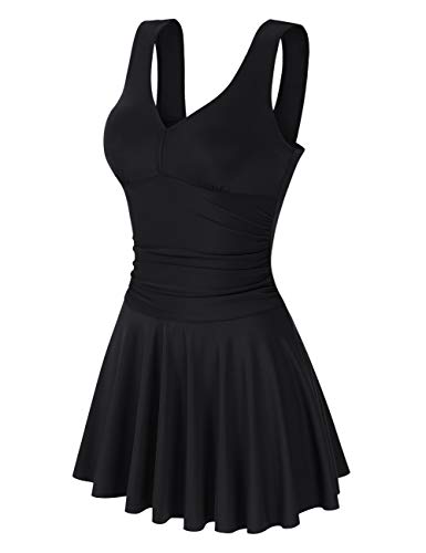 Clearlove Badeanzug Schwimmanzug Damen Einteiler Schlankheits Raffung High Neck Bademode Strandmode Schwarz-Upgrade,XXXL von Clearlove