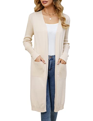 Clearlove Cardigan Lang Damen Leicht Strickjacke Vorne Offen Schulterjacke Frauen Einfarbige Strickwaren Strickpullover Pullover Coat mit Taschen von Clearlove