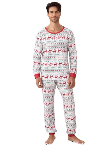 Clearlove Christmas Familien Weihnachten Pyjama Schlafanzug Langarm Zweiteiliger Set Sleepwear Nachtwäsche(Herren-Weiß,S) von Clearlove