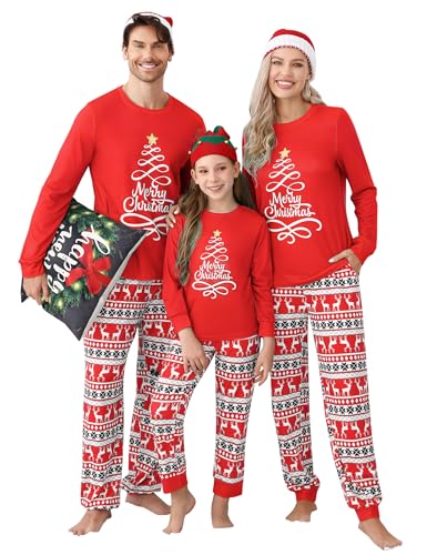 Clearlove Christmas Familien Weihnachten Pyjama Schlafanzug Langarm Zweiteiliger Set Sleepwear Nachtwäsche für Familien(Damen-Rot,XXL) von Clearlove