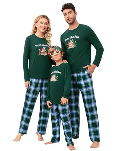 Clearlove Christmas Familien Weihnachten Pyjama Set Weihnachten Schlafanzug Langarm Zweiteiliger Set Sleepwear Nachtwäsche für Familien Damen-Grün1 M von Clearlove