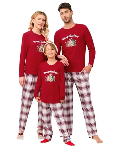 Clearlove Christmas Familien Weihnachten Pyjama Set Weihnachten Schlafanzug Langarm Zweiteiliger Set Sleepwear Nachtwäsche für Familien Damen-Rot1 XL von Clearlove
