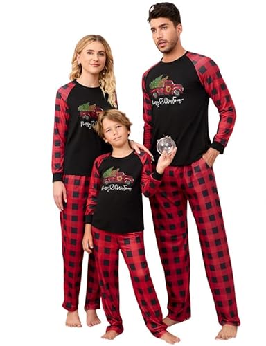Clearlove Christmas Familien Weihnachten Pyjama Set Weihnachten Schlafanzug Langarm Zweiteiliger Set Sleepwear Nachtwäsche für Familien Damen-Rot2 L von Clearlove