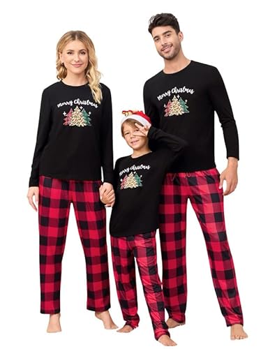 Clearlove Christmas Familien Weihnachten Pyjama Set Weihnachten Schlafanzug Langarm Zweiteiliger Set Sleepwear Nachtwäsche für Familien Damen-Schwarz1 S von Clearlove