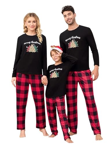 Clearlove Christmas Familien Weihnachten Pyjama Set Weihnachten Schlafanzug Langarm Zweiteiliger Set Sleepwear Nachtwäsche für Familien Männer-Schwarz1 XXL von Clearlove