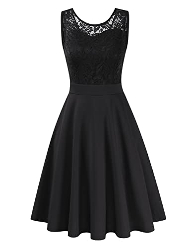 Clearlove Damen 50er Vintage Retro Kleid Party Kurzarm Rockabilly Cocktail Abendkleider Schwarz,L von Clearlove