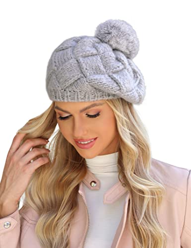 Clearlove Wintermütze Damen Beanie Strickmütze Warme Mütze Bommelmütze mit Pompom B-Grau von Clearlove