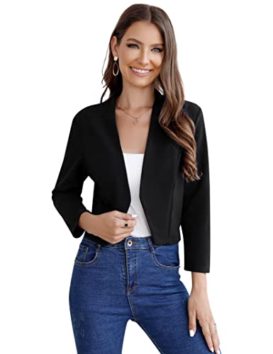 Clearlove Damen Blazer 3/4 Ärmel Lang Elegant Einfarbig Slim Ruffled Geschäft Büro Sportlich Jack Outwear Revers Anzüge Schwarz, M von Clearlove