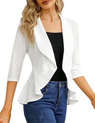 Clearlove Damen Blazer 3/4 Ärmel Lang Elegant Blazerjacke Einfarbig Slim Ruffled Blazer Geschäft Büro Blazer Sportlich Jack Outwear Revers Anzüge von Clearlove