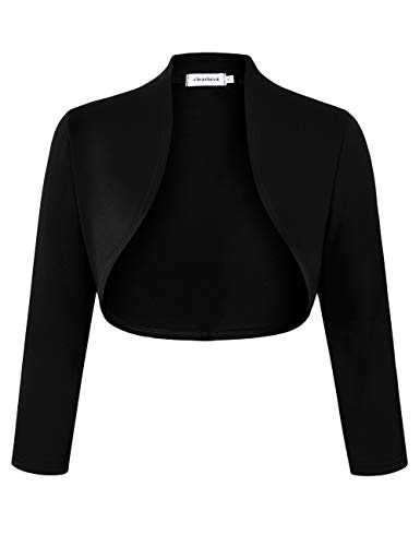 Clearlove Damen Bolero Elegant Strickjacke Kurz 3/4 Ärmel Schulterjacke,Schwarz-upgrade,S von Clearlove