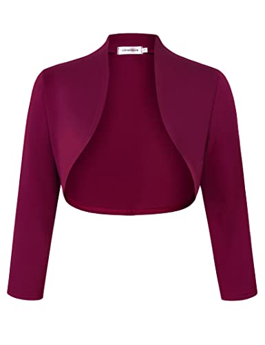 Clearlove Damen Bolero Elegant Strickjacke Kurz 3/4 Ärmel Schulterjacke,Weinrot,M von Clearlove