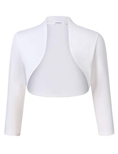 Clearlove Damen Bolero Elegant Strickjacke Kurz 3/4 Ärmel Schulterjacke,Weiß-2,S von Clearlove